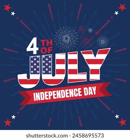 American Independence day 4th of July typography background or t-shirt design with usa flag.