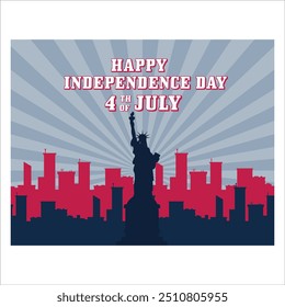 American independence day 4th of July banner background template with icons of USA elements, Statue of Liberty etc. flat vector modern illustration 