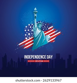 American Independence Day 4th of July USA Celebration Flag fireworks statue of liberty Poster Abstract Vector