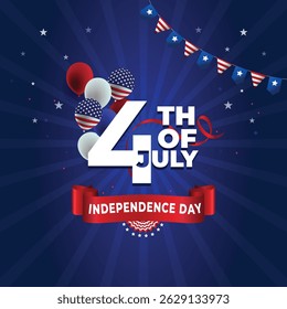 American Independence Day 4th of July USA Celebration Poster Flag balloon Abstract vector background