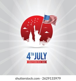 American Independence Day 4th of July Celebration USA Flag banner and statue of liberty Poster Abstract Vector background