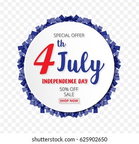 American Independence Day of 4th July with round banner confetti  transparent pattern background  illustration EPS10