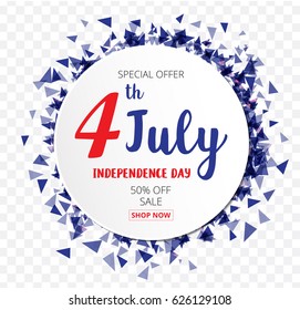 American Independence Day of 4th July with round banner confetti  transparent pattern background  illustration EPS10