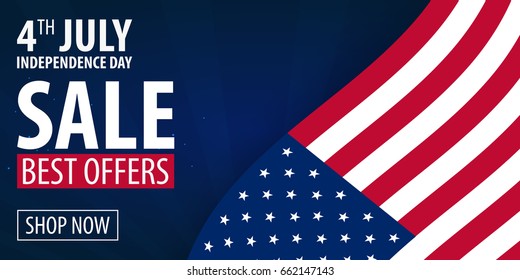 American Independence Day. 4th of July Exclusive Offers Sale, Sale Poster. Template background for greeting cards, posters, leaflets and brochure. Vector illustration