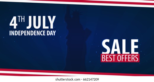 American Independence Day. 4th of July Exclusive Offers Sale, Sale Poster. Template background for greeting cards, posters, leaflets and brochure. Vector illustration