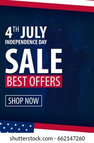 American Independence Day. 4th of July Exclusive Offers Sale, Sale Poster. Template background for greeting cards, posters, leaflets and brochure. Vector illustration