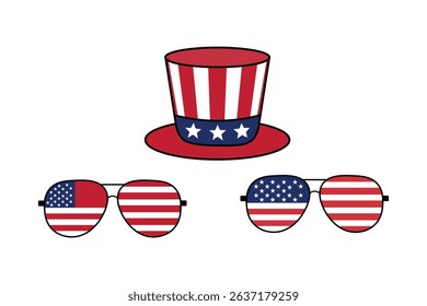 American Independence Day Accessories – Vector Hat and Sunglasses with Flag Design