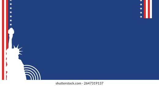 American independence day background with copy space area for text. 4th of july. Template for independence day background with american flag colors and statue of Liberty
