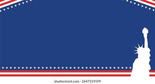 American independence day background with copy space area for text. 4th of july. Template for independence day background with american flag colors and statue of Liberty