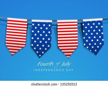 Antecedentes del Día de la Independencia de Estados Unidos con cintas de bandera y texto 4 de julio.