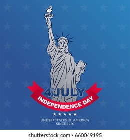 american independence day background with liberty statue brush style, for greeting card