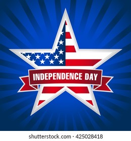 American Independence Day card with star in national flag colors on the dark blue background. Independence day USA star and ribbon dark blue. 4th of July