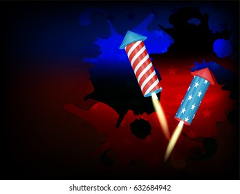 American Independence Day celebration background with flag color rockets.