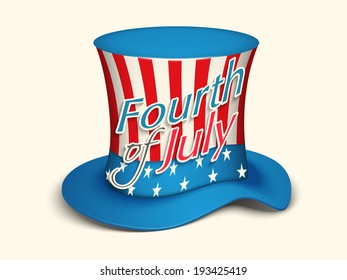 American Independence Day celebration concept with hat in flag colors and stylish text Fourth of July on brown background.