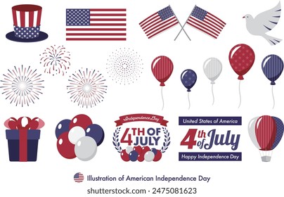 American Independence Day Celebration: American flag icon and balloons, special 4th of July logo	