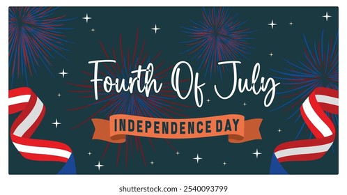 American Independence Day celebration. View of the American skyline with fireworks. Independence Day USA concept. Flat vector illustration.