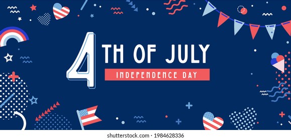 American Independence Day celebration web banner. greeting design with USA patriotic colors and flags. 4th of july, social media promotional content. Vector illustration