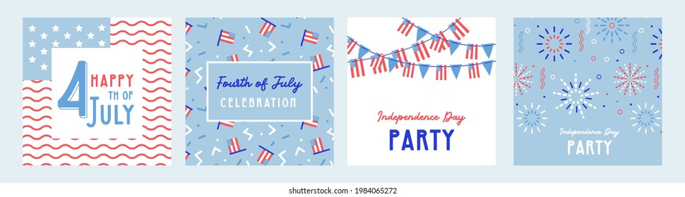 American Independence Day celebrations. greeting design with USA patriotic colors. Collection of greeting background designs, 4th of july, social media promotional content. Vector illustration