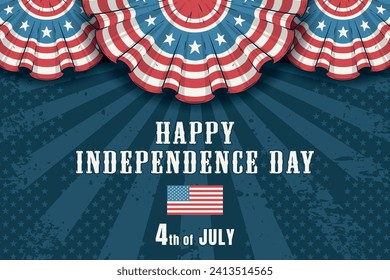 American independence day colorful vintage poster with beautiful USA flags and 4th july date for holiday banner design vector illustration