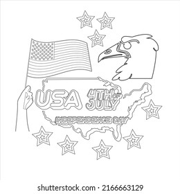 American Independence Day  Coloring Page  for kids and adults  Symbols of Fourth of July. 