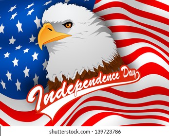 American independence day concept with national bird eagle on waving flag background.