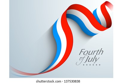 American Independence Day concept with waving banner in flag color on grey background with text Fourth of July.