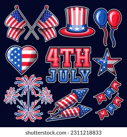 American independence day element collection. 4th of july independence day USA set collection