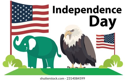 American Independence Day  flag with eagle and elephant vector illustration 