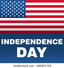 American Independence Day with flag, lettering, blue gradient background