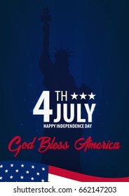American Independence Day. God Bless America. 4th July. Template background for greeting cards, posters, leaflets and brochure. Vector illustration