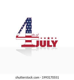 American Independence Day greeting card, banner, poster with United States flag, stars and stripes. 4th of July card with flat design. 