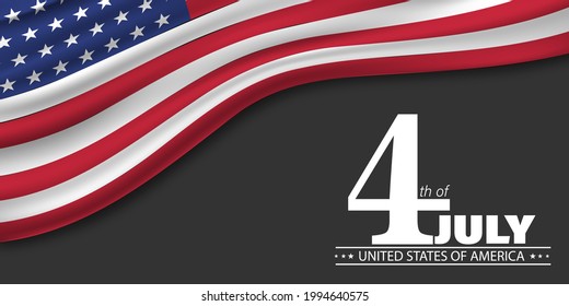 American Independence Day greeting card, banner, poster with United States flag, stars and stripes. 4th of July card with flat design. 