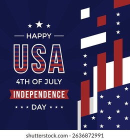 American Independence Day greeting with flag elements and stars on dark blue background. Celebrate Happy USA 4th of July Independence Day background