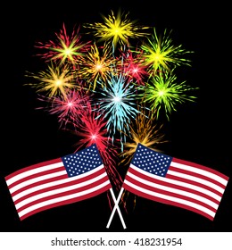 American Independence Day, holiday on the background of fireworks, US symbols, vector illustration