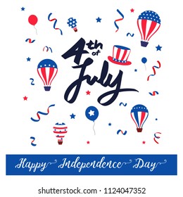  American Independence day isolated vector, postcard, USA Independence day poster with air balloons,vector,illustration,Caligraphic