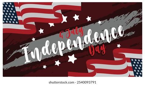 American Independence Day, July 4. American flag with stars and stripes. Independence Day USA concept. Flat vector illustration.