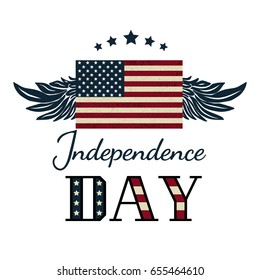 American Independence Day label.Typography.  flag with eagle's wings.