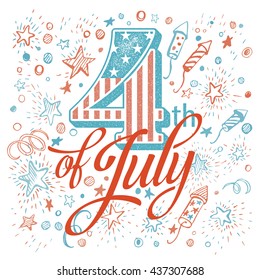 American Independence Day lettering design. A template background for greeting cards, posters, leaflets and brochure. Vector illustration EPS10