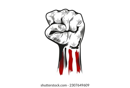 American independence day logo with fist and american flag in retro vintage style suitable for american independence day poster and community and screen printing t-shirt design