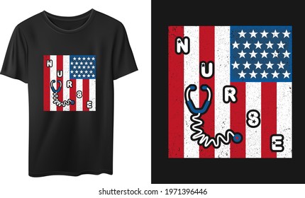 American Independence Day Nurse 4 July Vector T-Shirt Design, Quotes Design, Nurse Typography