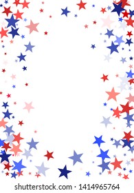 American Independence Day red blue white stars vector backgound. USA flag colors stylish july 4th wallpaper. Flying star sparkles american symbols. Independence day celebration design.