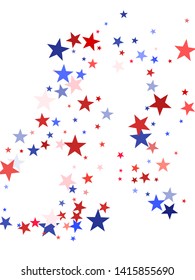 American Independence Day red blue white stars vector backgound. USA flag colors trendy july 4th wallpaper. Flying stars confetti american symbols. Independence day celebration backdrop.