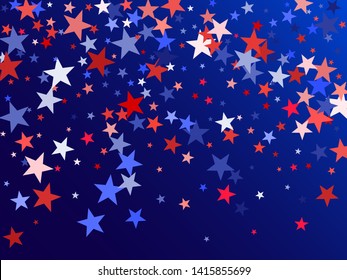 American Independence Day red blue white stars vector backgound. USA flag colors stylish fourth of july wallpaper. Flying stars confetti american symbols. Independence day holiday abstraction.