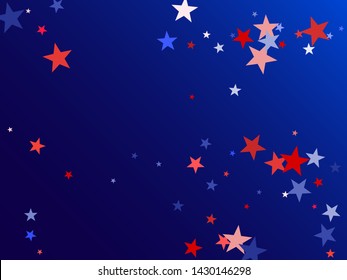 American Independence Day red blue white stars vector backgound. US flag colors trendy july 4th wallpaper. Flying stars confetti american symbols. Independence day celebration design.