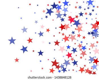 American Independence Day red blue white stars vector background. USA flag colors trendy july 4th wallpaper. Flying star sparkles american symbols. Independence day celebration graphics.