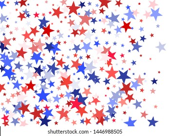 American Independence Day red blue white stars vector backgound. US flag colors trendy july 4th wallpaper. Flying stars confetti american symbols. Independence day holiday abstraction.