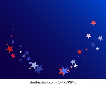 American Independence Day red blue white stars vector backgound. USA flag colors stylish july 4th wallpaper. Flying star sparkles american symbols. Independence day celebration design.