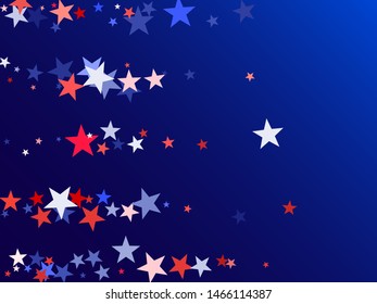 American Independence Day red blue white stars vector backgound. USA flag colors stylish fourth of july wallpaper. Flying stars confetti american symbols. Independence day celebration backdrop.
