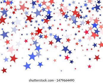 American Independence Day red blue white stars vector backgound. USA flag colors trendy july 4th wallpaper. Flying star sparkles american symbols. Independence day holiday abstraction.