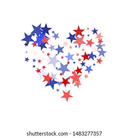 American Independence Day red blue white stars vector backgound. USA flag colors stylish fourth of july wallpaper. Flying stars confetti american symbols. Independence day celebration backdrop.
